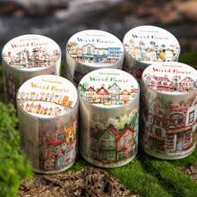 1 Rollo/Bolsa de Cinta, Serie Casa Extravagante, Cinta PET con tema de Casa Vintage y Pueblo, Suministros para Scrapbooking, Accesorios de Cuaderno, Decoración para Cuaderno, Marco de Foto, Funda de Teléfono, Vaso, Revistas de Chatarra, Caja de Artículos de Papelería DIY, Pegatinas Personalizadas, Útiles Escolares, Vuelta al Colegio