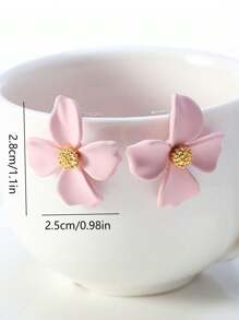 1 par de brincos de flor rosa minimalistas e modernos para mulheres, adequados para festas, férias, uso diário, presente de feriado