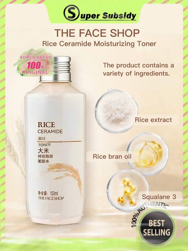 The Face Shop The Face Shop Rice Ceramide Moisturizing Toner Essential Toner For Deep Hydration With Rice Extracts Natural Moisturizer For Whitening,150ml/5.07fl. Oz.,GIFT
