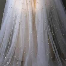 3.05 Meter Cut Solid Color Polyester Lace Fabric, 152cm Width, 100g/M², 100% Polyester, Hand Wash Only, For Wedding Dress Veil, DIY Wedding Dress Curtain Trim