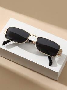 1 件朋克风格简约方形小框 Y2K 时尚女士时尚眼镜，街头时尚复古金属框架黑色时尚眼镜，带旅行海滩派对节日配饰学院风，适合返校几何形状 - 彩色 - 查看 6