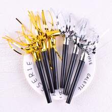 10 piezas, grandes de 11 cm/4.3 in, de material plástico, color negro, dorado y plateado, para cumpleaños, bodas, aniversarios, despedidas de soltero, carnavales, festivales para crear ambiente, celebrar, creatividad, borlas, silbatos de dragón de aire, accesorios de sonido, pequeños regalos para amigos