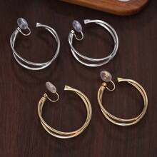 1 Pair Exaggerated Double-Layer Rotatable Large Circle Ear Clip With Cool And Metallic Mosquito Coil Without Ear Hole Earrings Cross Rotating Coil Ear Clip Fashionable Ring