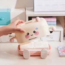 1pc Cute Sports-Shaped Tissue Box With Smiling Face Design - Available In White And Pink, Compact Tabletop Decor For Living Room, Dining Room, Kitchen - Creative Home Gift, Box Decoration, Fun Style, Glossy Surface, Decorative Accessory, Suitable For Interior Designers, Durable Material, Practical Accessory, Interior Design Enthusiasts