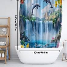 1pc/4pcs Dolphin Waterfall Pattern Multipurpose Bathroom Decor Set Including Waterproof Shower Curtain With 12 Hooks, Anti-Slip Bath Mat, U-Shaped Floor Mat And Round Toilet Lid Cover, Suitable For All Bathroom Scenarios Bathroom Accessories