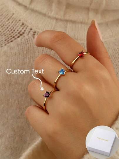 A Custom Heart Shaped Birthstone Ring, Birthstone Ring, Custom Stacking Ring, Gift For Mom, Birthday Gift For Her!