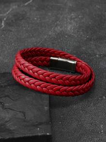 Pulseira de couro trançado multicamadas, acessório minimalista e personalizado com fecho magnético para casais, adequada para uso diário e presente