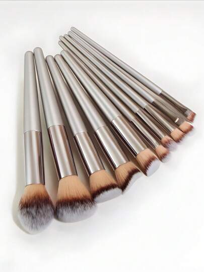 10pcs Champagne Gold Professional Makeup Brush Set, Full Face & Eye Makeup Brushes, High-End Beauty Cosmetic Tools