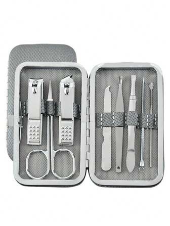 8 Pcs Stainless Steel Nail Clipper Set With Travel Case - Perfect For Manicures And Pedicures
