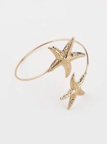 1 pulseira de metal com estrela do mar da moda para mulheres, pulseira ajustável para férias na praia