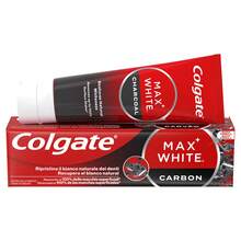 colgate Max White Pasta de dientes Carbón Activado (Entrega en 48 horas), Pasta dental que recupera el blanco natural, elimina manchas superficiales, fórmula con micro partículas de carbón y minerales que pule suavemente las manchas, sonrisa blanca y natural, esmalte fuerte y encías sanas - Carbón - Ver 2