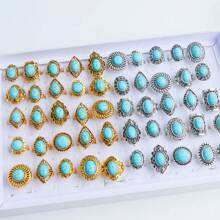 Paquete de 10 anillos de piedra natural vintage y ajustables, adecuados para joyería diaria de mujer, fiestas y regalos
