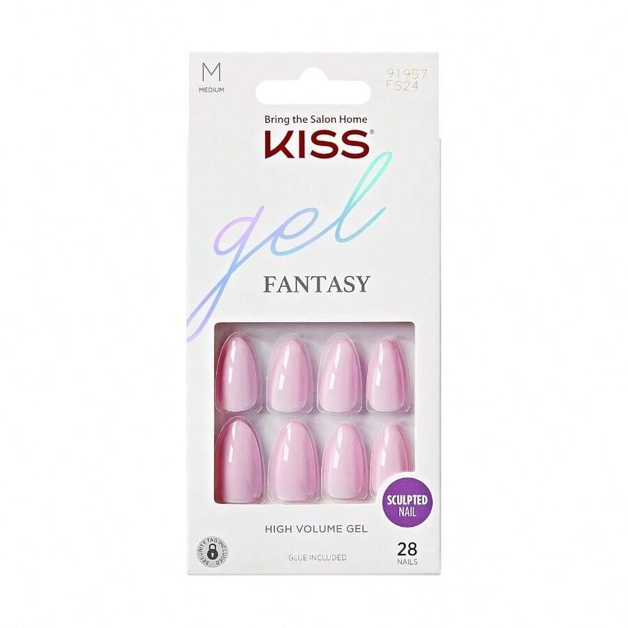 KISS Gel Fantasy PressOn Nails Nail Glue Included 'No Regrets' Light Pink Medium Size Almond Shape Includes 28 Nails 2g Glue 1 Manicure Stick 1 Mini File - LightPink - View 1