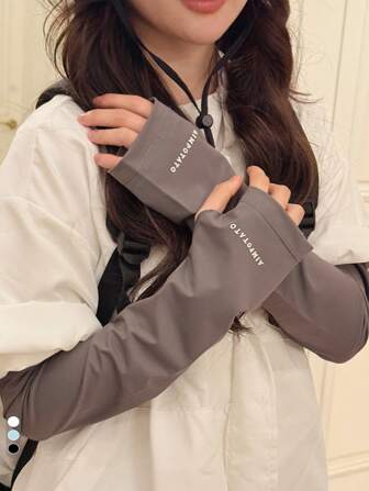 1 双女士夏季轻质纯色冰丝防紫外线臂套，适合户外活动