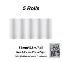 5 Rolls Instant Print Camera For Refill Print Paper - Thermal Mini Print Paper Rolls Photo Print HD Printing For Most Mini Instant Camera 57x25mm (2.24x1 Inch)