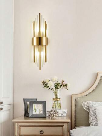 1/2 modern vägglampa i guldfärgad kristall, diameter 10 cm/höjd 35 cm, hölje i rostfritt stål, lämplig för vardagsrum, hotell, arbetsrum, sovrum, kontor och rumsinredning. Fast installation, LED-vägglampa.