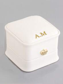 [定制]个性化定制名字 1 件优雅皇冠戒指盒仿皮革镀金铁和天鹅绒内饰珠宝收纳盒适用于婚礼订婚或特殊场合