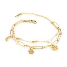 Exportation transfrontalière vers l'Europe et les États-Unis Bracelet minimaliste en acier inoxydable à double couche avec pendentif trefle à quatre feuilles, lune et arbre de vie. Cadeau de bijoux pour femmes pour la famille et les amis