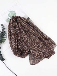 1pc Leopard Pattern Fashion Scarf, Women Printed Shawl Wrap - Brown - View 2
