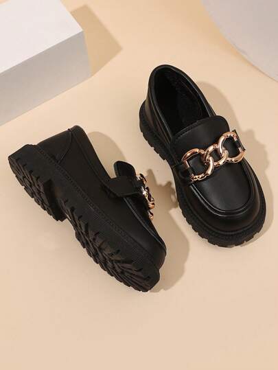  Fashion - Forward Kids' Loafers With Eye - Catching Metallic Chain Ornament And Chunky Soles