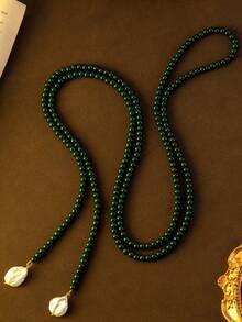 1 套祖母绿色串珠项链和耳环时尚首饰套装，优雅百搭，适合派对和场合