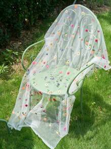 1 pieza Mantel con bordado de encaje y diseño floral colorido, estilo minimalista romántico francés para decoración del hogar y la cocina, adecuado para reuniones festivas, fiestas de cumpleaños, cenas de boda y como fondo fotográfico