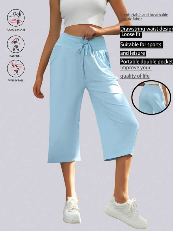 1pc Women 7/8 Leggings, Made Of Elastic Breathable Comfortable Fabric, High Waist With Drawstring And Pockets, Suitable For Gym Workout, Yoga, Athleisure Wear, Tennis, Golf, Cycling And Hiking, Great For Active Lifestyles