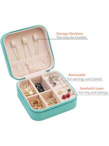 1pc Jewelry Travel Box With Mirror, Small Travel Jewelry Storage Box, Portable Jewelry Box, Travel Mini Storage Display Box, Suitable For Rings, Earrings And Necklaces For Women Storage Organizer Travel Essentials Back To School Dormitory Storage