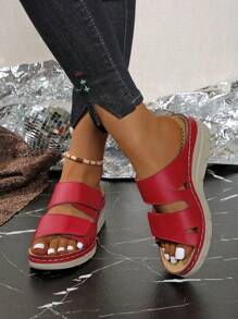 Sandalias de mujer con , sandalias de plataforma y cuña de verano, con correa de unicolor, casuales y para la playa, para uso en exteriores en verano