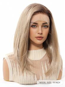 14 英寸优雅直发女士合成蕾丝假发 - 13x6 英寸透明蕾丝前部，高温纤维，无胶，自然外观和舒适贴合，非常适合日常佩戴、圣诞节、音乐节和派对、日常假发 | 优雅发型 | 优质纤维，长发假发 - 漸層 - 查看 10