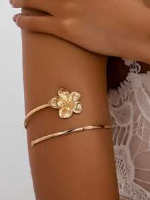 Flower Minimalist Arm Cuff Adjustable Fashionable Armlet - One Flower Arm Bracelet Gold - View 1