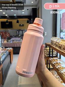 A杯800ML316不锈钢运动水杯好看男女学生户外车载办公便携大容量健身运动骑行杯冷热水壶节日礼物礼品水瓶返校开学 - 彩色 - 查看 19