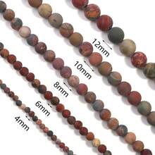 1 件哑光天然红色毕加索石圆珠，多种尺寸（4/6/8/10/12 毫米）可选，复古风格，适合 DIY 手链、项链、珠宝、吊坠制作，批发珠子 - 紅畢卡索石 - 查看 6