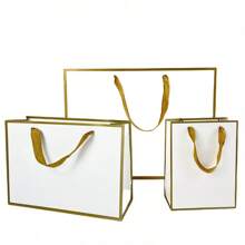 3 piezas Bolsas de regalo con borde dorado, para empaquetar regalos de boda, fiestas y vacaciones, bolsas de papel para ropa/joyería