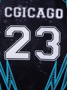 6pcs/Set Boys Casual "CGICAGO" Letter & Number 23, Lightning Print Tank Top Matched With "CGICACGO" Letter & Number 23 Print Shorts Outdoor Suit, Spring/Summer