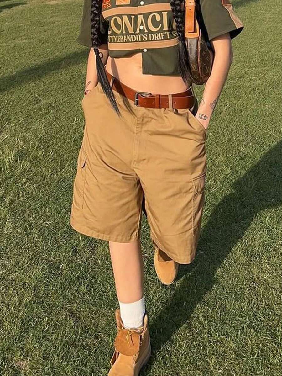 Women's 1 Piece Khaki Cargo Pocket Utility - Style Casual Shorts For Daily & Outdoor Activities In Summer - Khaki - View 1