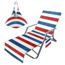 1pc Summer Striped Beach Chair Cover, Made Of Quick-Dry Microfiber, With Pockets, Suitable For Pool, Travel And Vacation Accessories, Machine Washable Beach Essentials - Multicolor - View 11