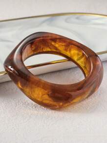 1pc Tie-Dyed Resin Square Geometric Coffee Color Asymmetrical Wide Colorful Vintage Bangle Bracelet, Women Jewelry For Daily And Evening Wear