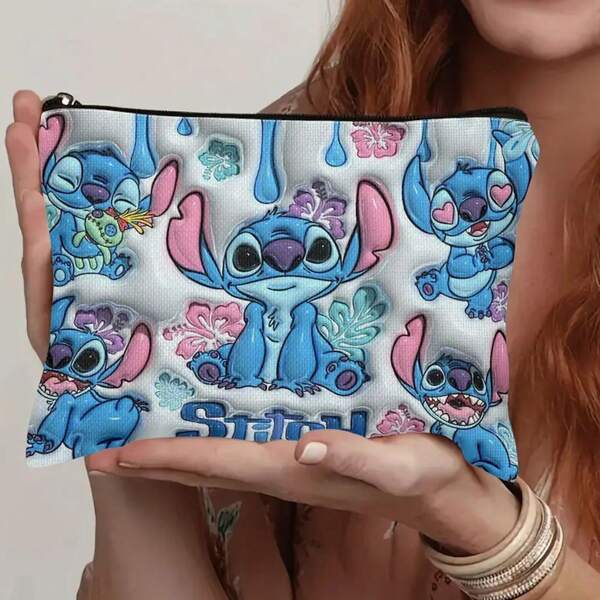 Disney 1 Piece, Disney Castle Stitch Donald Duck Cartoon Character Multifunctional Cosmetic Bag, Storage Bag, Wallet, Multifunctional Organizer, Lightweight Polyester Travel Cosmetic Bag, Hand Washable, Printed Design, Cosmetic Storage Bag, Coin Pouch, Suitable For Daily Outings, Parties, Mother's Day Gifts, Christmas Gifts, And Birthday Gifts.