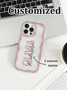 Bedruckbares Name & Foto Buttercreme Wellen Rand Glänzende Stoßfeste Handyhülle, Kompatibel mit iPhone 16/11/16pro/16plus/16promax/16e/15Promax/13/14/12/XS/XR/7G/8P, Galaxy 11/12Pro/12/12X/13Pro/14Pro/15Pro/, Redmi 10/9/Note9/12c/Note11pro/Note8Pro