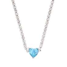 1 pièce Collier pendentif en forme de cœur en zircone coloré en acier inoxydable pour femme. Collier chaîne tennis en zircone de luxe brillante. Bijoux