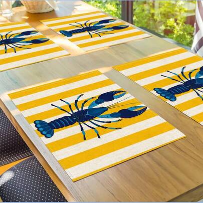 4 Pieces Black Bat Purple And Yellow Plaid Stripes, 12.5*16.5 Inch Insulated Rectangular Linen Table Mats For Holiday Party, Kitchen, Dining Room, Home Table Decoration Placemats