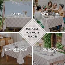 MYSKY HOME Faux Linen Table Cloth Nappe Table Rectangulaire 60x84 Inch, Boho Tablecloth Dustproof Table Cover Kitchen Party Holiday Wedding Banquet, Beige With Beige Tassels