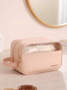 1Pc PU Transparent Toiletry Bag, Minimalism Waterproof Wash Bag With Zipper, Skin Friendly Solid Color Makeup Storage Bag, Portable Stylish Travel Toiletry Bag, Multi-Functional Cosmetic Bag, Large Capacity Clear Bag, Simple Cute Zipper Storage Bag Handheld, Beach Bag, Beach Tote Inner Bag, Gift For Summer, Anniversary, Valentine's Day, Vacation, Business Trip, Daily Use, Holiday, Back To School New Style In 2025.