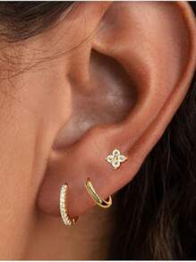 3pcs Elegant Exquisite Charm Unique Luxurious Golden Cubic Zirconia Earrings For Woman Daily Vacation Music Festival Anniversary Gift Couple's Gift,Gift For Her