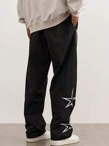 1pc Men's Straight Cut Star & Letter Printed Casual Streetwear Loose Fit Sweatpants, Fall