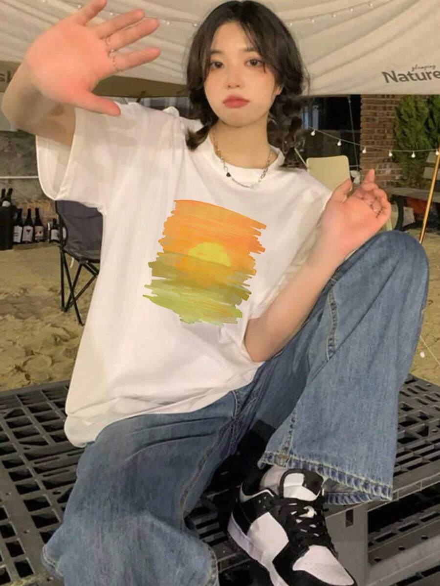 200g Pure Cotton T-Shirt 2025 Summer Ladies New Short Sleeve Pure Cotton Holiday Pattern Short Sleeve Round Neck Couple Wear Small Shirt Tops - 白色 - 查看 1