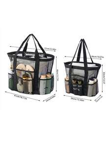 1 pièce Sac de plage, Sac de toilette portable, Sac de plage en maille d'été décontracté, Sac de toilette de voyage à bandoulière, Sac de rangement extérieur, Sac de piscine anti-sable, Sac de rangement avec fermeture éclair et poches latérales, Sac en maille respirant, Sac portable multi-poches, Sac de plage en maille pliable, Essentiel pour la plage et les voyages de vacances, Convient pour une utilisation familiale, Pliable et léger - Multicolore - Voir 6
