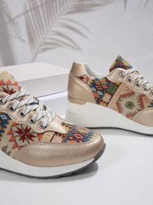 New Bohemia Outdoor Casual Breathable Wedge Platform Sneakers For Plus Size Women, Suitable For Spring & Autumn