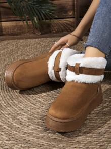 Women Outdoor Snowboots, Fashion Ankle Boots, Autumn/Winter Boots, Warm Snow Boots, Cute Solid Color Waterproof Platform Slip-On Snow Boots, Women Fashion Warm Slippers